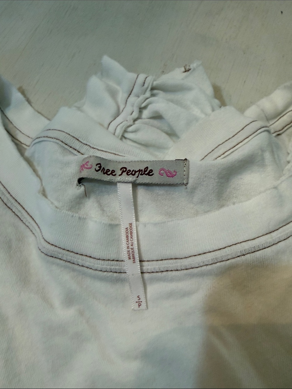 Free People White Cotton Tee with Contrast Stitching